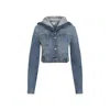 Alaïa Hooded Denim Jacket With Cinched Waist In Blue