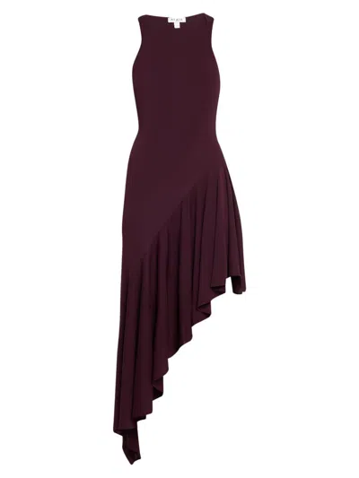 Alaïa Asymmetric Ruffle Jersey Sleeveless Midi Dress In Burgundy