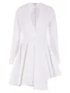 Alaïa Asym Belt Dress In Poplin In White