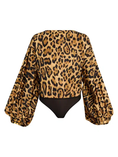 Alaïa Women's Backless Cheetah-print Balloon-sleeve Bodysuit In Brown
