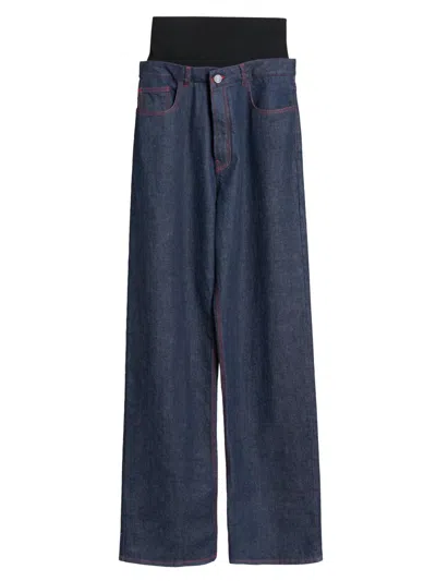 Alaïa Women's Banded Baggy Wide-leg Jeans In Blue
