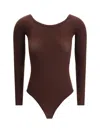 Alaïa Brown Second Skin Knit Off-shoulder Bodysuit In Multi