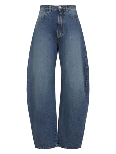 ALAÏA WOMEN'S BARREL-LEG FADED DENIM JEANS