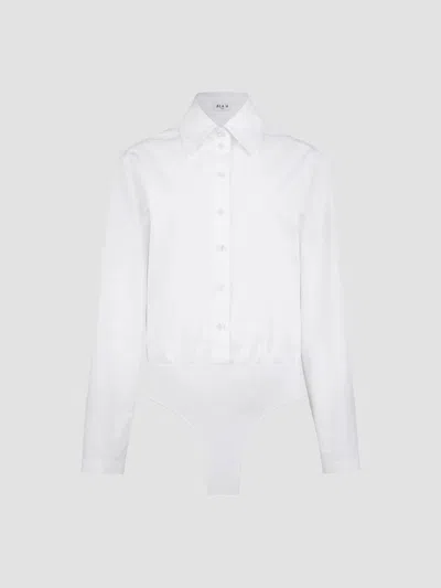 Alaïa Women's Basque Poplin Cotton Bodysuit In White