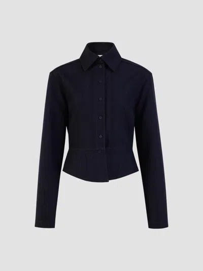 Alaïa Women's Basque Wool Denim Shirt In Blue
