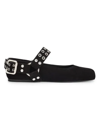 Alaïa Suede Ballerinas With Buckle Detail And Studded Strap In Black