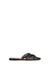 Alaïa Fishnet And Leather Flip Flops Flat Mules Shoes In Black