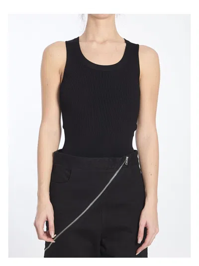 ALAÏA WOMEN'S BLACK RIBBED STRAPS BODYSUIT