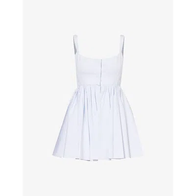 Alaïa Alaia Womens Blanc Bleu Stripe-pattern Sleeveless Cotton Mini Dress