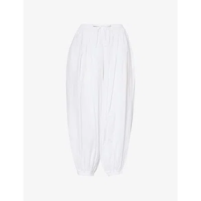 Alaïa Alaia Womens Blanc Cropped-leg High-rise Cotton-poplin Trousers
