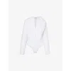 Alaïa Womens Long-sleeved Round-neck Cotton Bodysuit Blanc In Blanc
