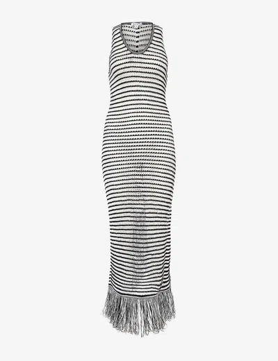 Alaïa Alaia Womens Blanc Noir Asymmetric-hem Slim-fit Knitted Maxi Dress