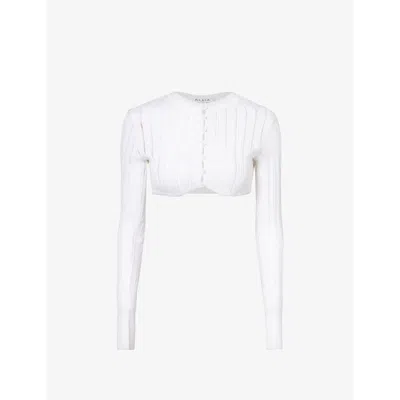 Alaïa Alaia Womens Blanc Optique Slim-fit Round-neck Knitted Cardigan