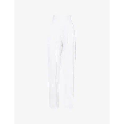 Alaïa Alaia Womens Blanc Pleated Wide-leg Knitted Trousers