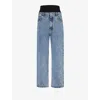 Alaïa Wide Denim Jeans With Knitted Band In Bleu Neige
