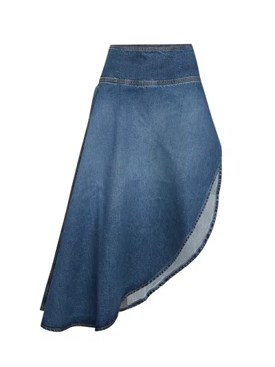 Alaïa Women Blue Denim Asymmetric Midi Skirt In Multi