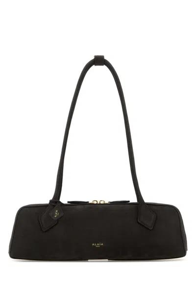 Alaïa Alaia Women Charcoal Suede Medium Le Teckel Shoulder Bag In Black
