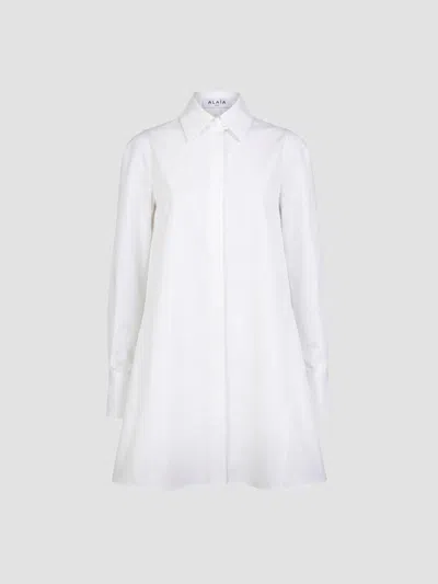 Alaïa Women's Cotton Poplin A-line Mini Shirtdress In Purple
