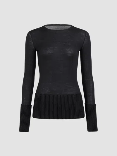 Alaïa Women's Crewneck Wool Rib-knit Top In Blue