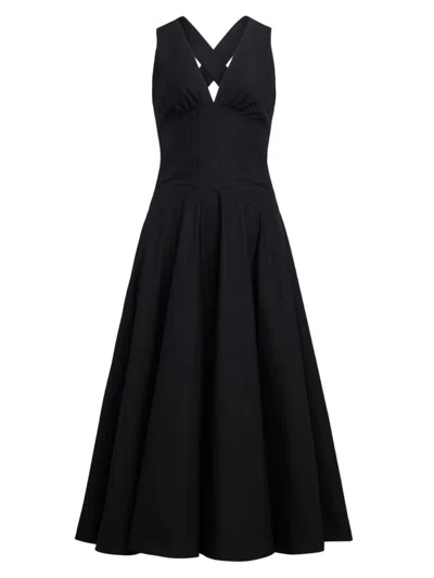 Alaïa Crossover Open-back Sleeveless Midi Dress In Noir