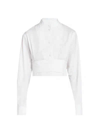 Alaïa Cummerbund Cotton Cropped Shirt In White