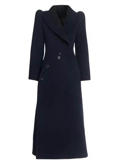 Alaïa Women's Curved-button Wool Coat In Blue
