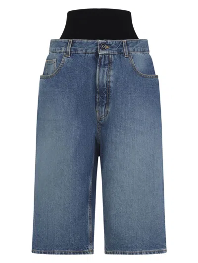 Alaïa Women's Denim Shorts With Knitted Waistband In 525