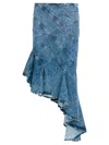 Alaïa Spiral Design Denim Midi Skirt With Hem In Blue