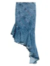 Alaïa Spiral Design Denim Midi Skirt With Hem In Blue
