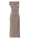 Alaïa Asymmetric Ruched Off-shoulder Midi Dress In Taupe