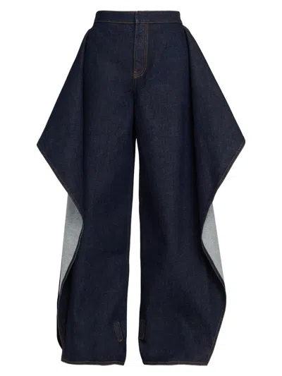 Alaïa Women's Flap Ruffled Wide-leg Jeans In Blue