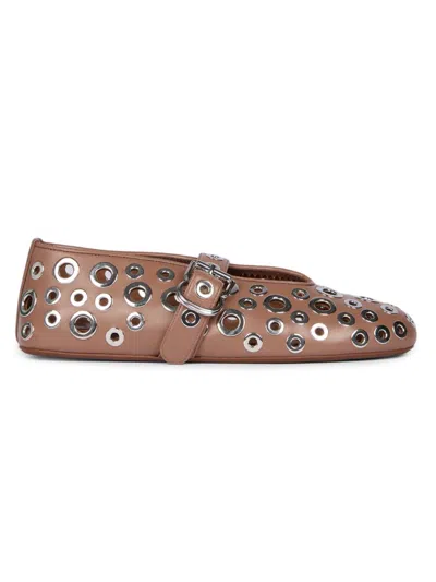 Alaïa Grommet Leather Ballet Flats In Brown