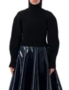 Alaïa Turtleneck Ribbed Wool Blend Sweater With Balloon Sleeves In Black