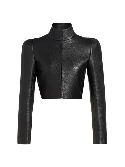 Alaïa Women's Highneck Pebbled Leather Jacket In Black