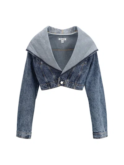 Alaïa Women Hooded Denim Jacket In Blue