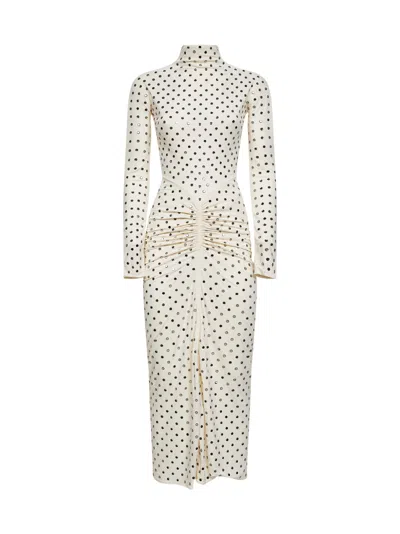 Alaïa Women Ivory Draped Jersey Rhinestone-embellished Long Dress In White
