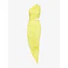 ALAÏA ALAIA WOMEN'S JAUNE CLAIR CUT-OUT FITTED STRETCH-WOVEN MIDI DRESS