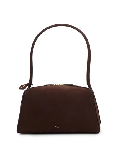 Alaïa Le Bouledogue Bowling Shoulder Bag In Nubuck Leather In Brown