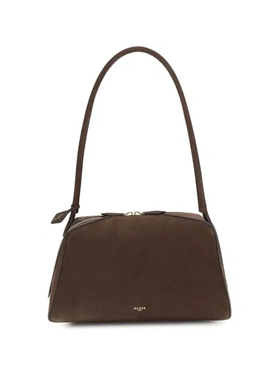 Alaïa Le Bouledogue Bowling Shoulder Bag In Nubuck Leather In Brown