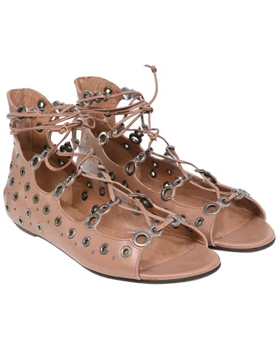 Alaïa Alaia Women's Leather Eyelet Strappy Flat Sandal (authentic Pre-loved) In Pink