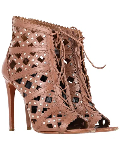 Alaïa Women's Leather Laser Cut Lace-up Peep Toe Heeled Boot (authentic Pre-  Loved) In Brown