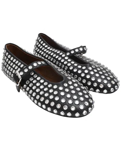 Pre-owned Alaïa Women's Leather Strass Ballet Flat (authentic Pre-loved) In Black