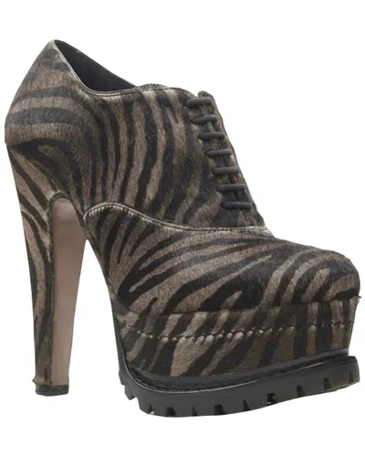 Pre-owned Alaïa Women's Leather Zebra Stripe Fur Leather Truck Sole Ankle Bootie  (authentic Pre-loved)