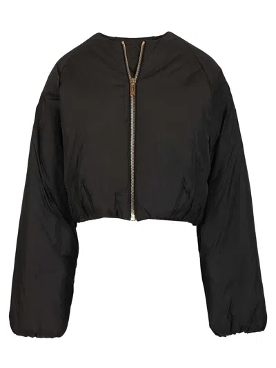 Alaïa Women Lightweight Nylon Pleated Bomber Jacket In Gray