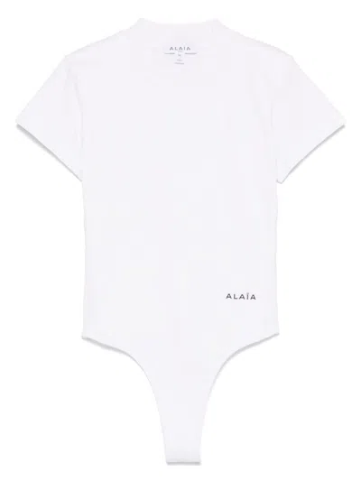 ALAÏA WOMEN'S LOGO-EMBROIDERED BODYSUIT T-SHIRT