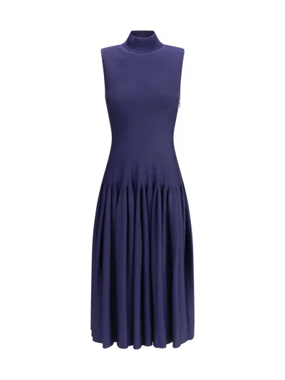 Alaïa Women Long Dress In Wool Blend In Blue