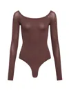 Alaïa Long-sleeved Bodysuit Featuring Seamless Finish In Brown