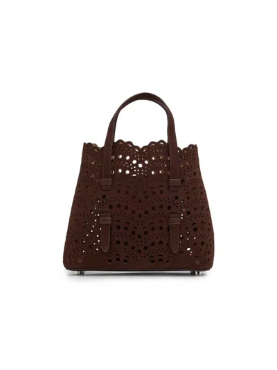 Alaïa Women's Mina 20 Wave Perforated Suede Top Handle Bag In Brown
