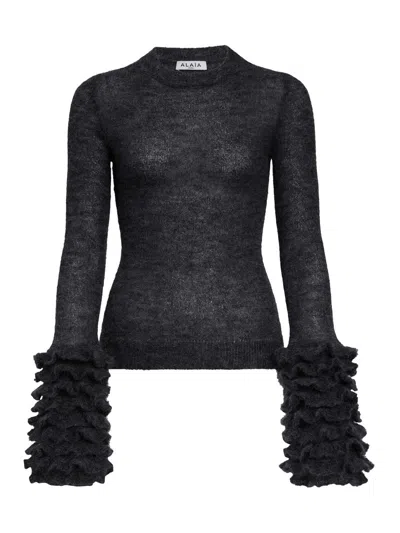 ALAÏA ALAIA WOMEN MOHAIR PULLOVER WITH RUFFLES