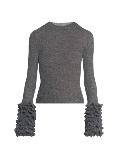 Alaïa Womens Gris Chine Frilled-cuffs Regular-fit Wool-blend Jumper In Gray